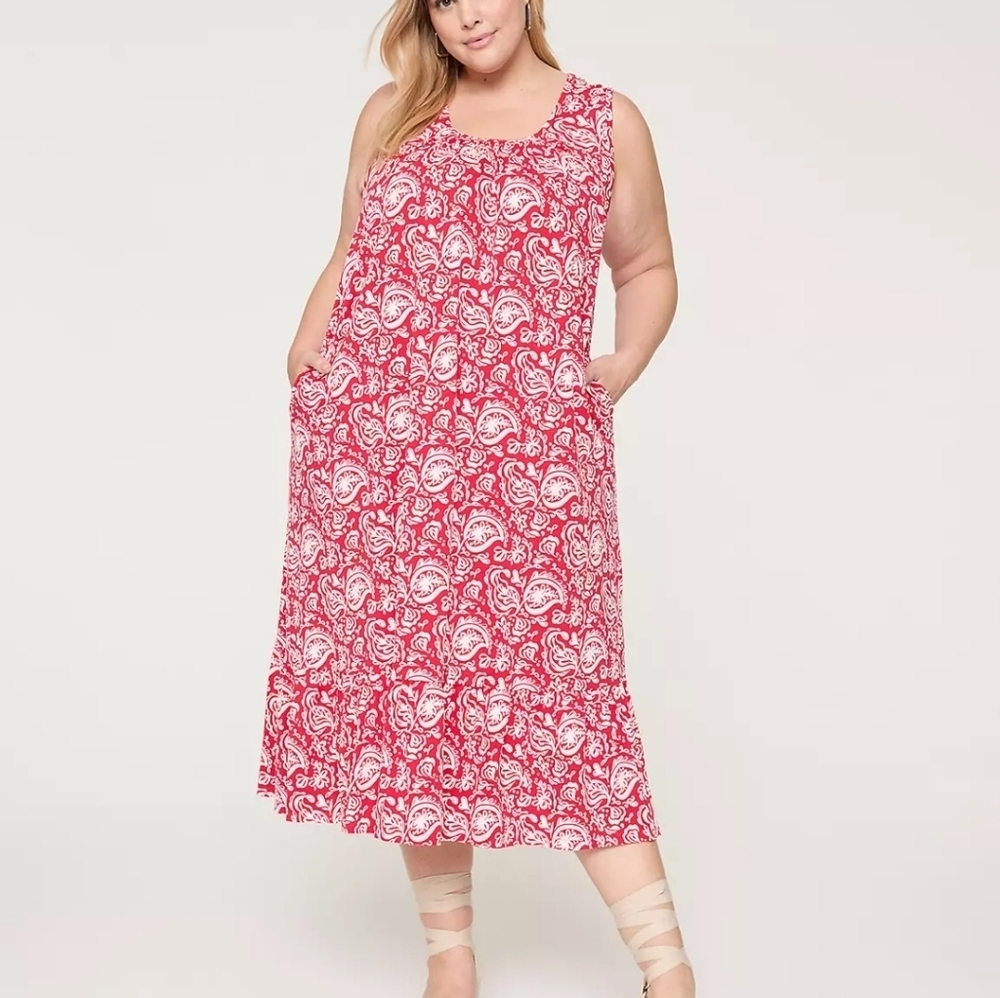 Lane Bryant Red and White Floral Midi Skirt